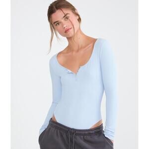 Aerie Ribbed Long Sleeve Bodysuit in Light Blue Size XS
